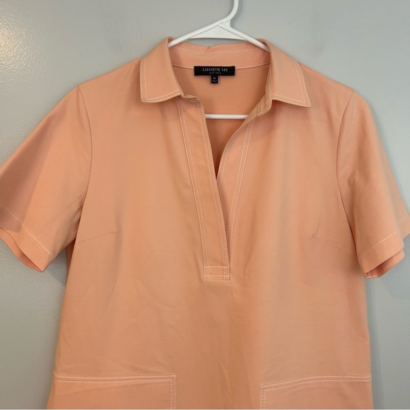 Lafayette 148 Salmon Pink Short Sleeve Collared Shift Shirt Dress Size Medium - Picture 3 of 11